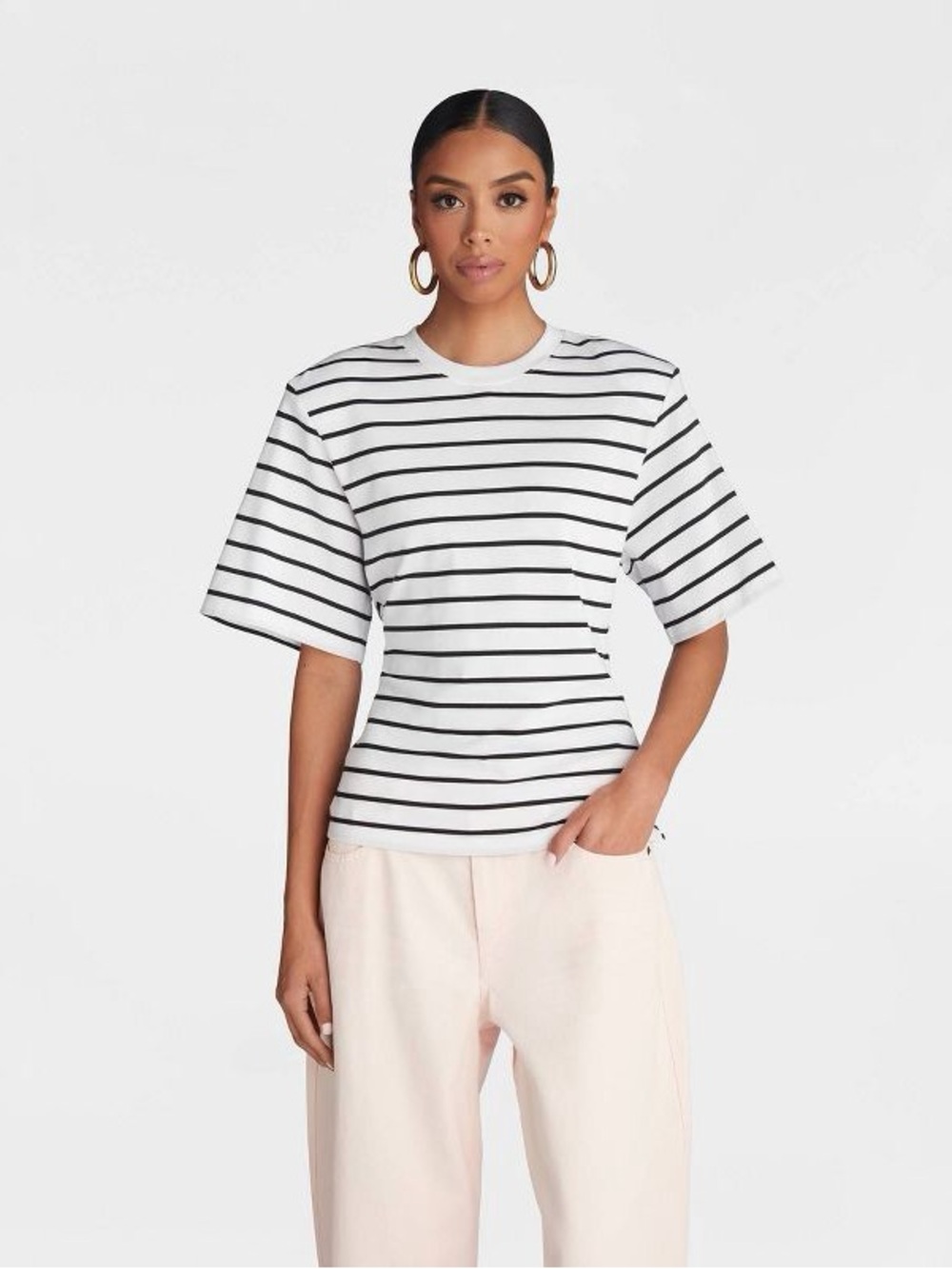 KBB by KAHLANA Women's Short Sleeve 'The Nipped Waist T-Shirt' - Black Striped
